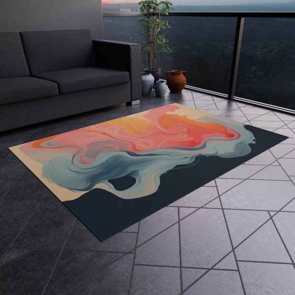 Aqueous Expression in Navy and Peachy Pastels 01 - Outdoor Rug - Image 20