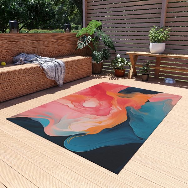 Aqueous Expression in Navy and Peachy Pastels 03 - Outdoor Rug - Image 19