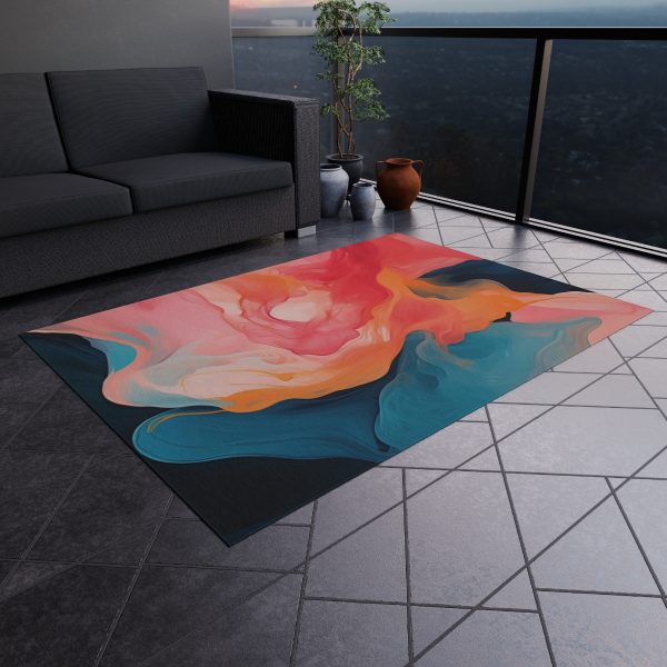 Aqueous Expression in Navy and Peachy Pastels 03 - Outdoor Rug - Image 20