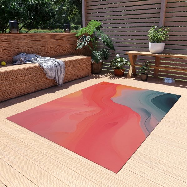 Aqueous Expression in Navy and Peachy Pastels 04 - Outdoor Rug - Image 19