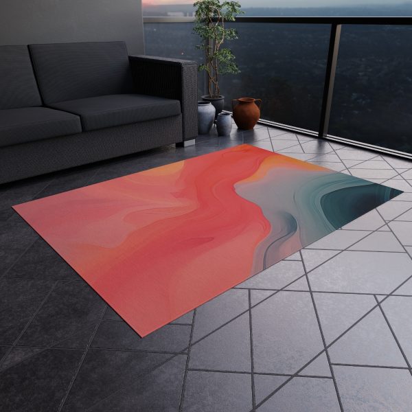 Aqueous Expression in Navy and Peachy Pastels 04 - Outdoor Rug - Image 20