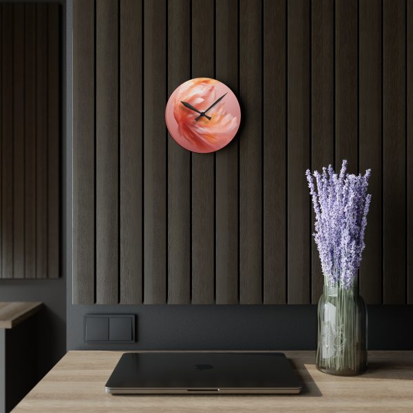 Lovely Fuzzy Feathers in Peach 02 - Acrylic Wall Clock - Image 11