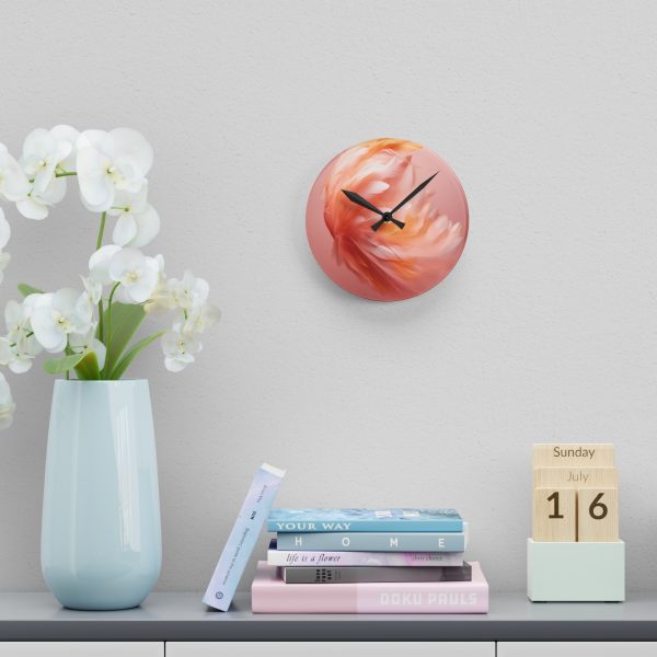 Lovely Fuzzy Feathers in Peach 02 - Acrylic Wall Clock - Image 12