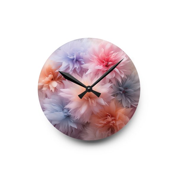 Pastel Palette Fantasy Feather Puffs - Acrylic Wall Clock - Image 7