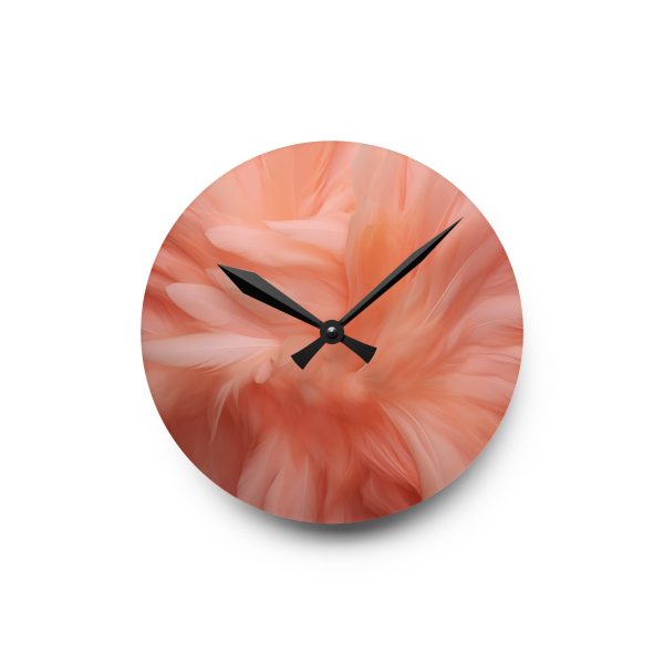 Lovely Fuzzy Feathers in Peach 01 - Acrylic Wall Clock - Image 7