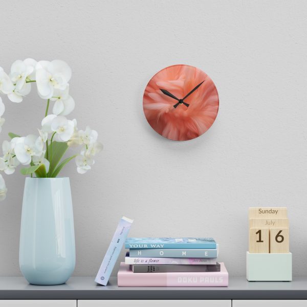 Lovely Fuzzy Feathers in Peach 01 - Acrylic Wall Clock - Image 12