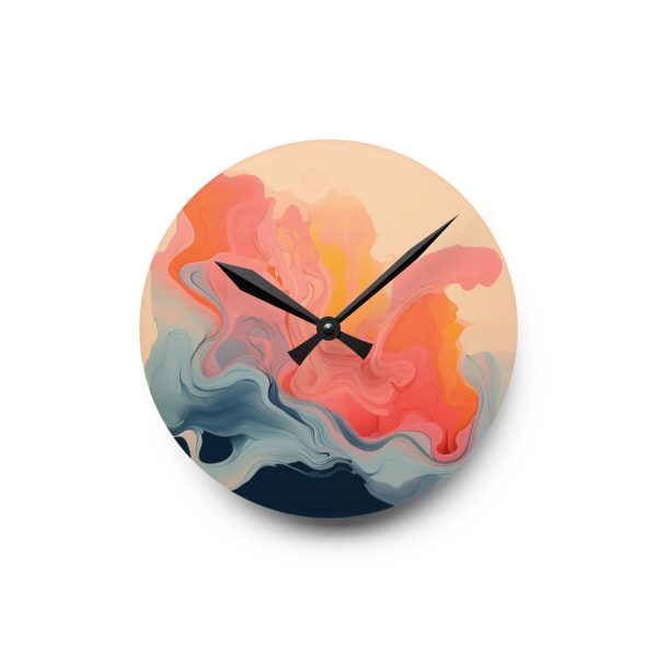 Aqueous Expression in Navy and Peachy Pastels 01 - Acrylic Wall Clock - Image 7