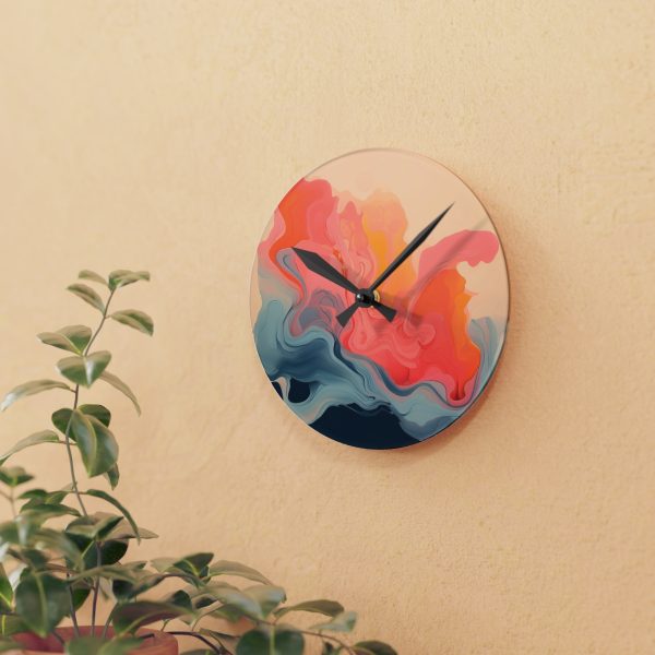 Aqueous Expression in Navy and Peachy Pastels 01 - Acrylic Wall Clock - Image 9