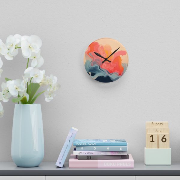 Aqueous Expression in Navy and Peachy Pastels 01 - Acrylic Wall Clock - Image 12