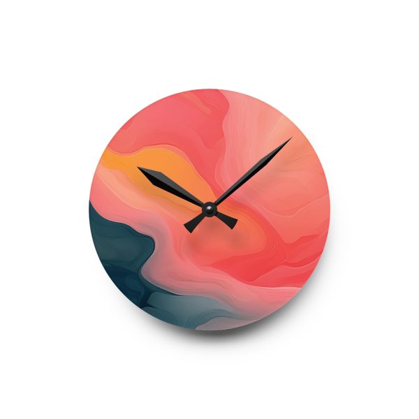 Aqueous Expression in Navy and Peachy Pastels 02 - Acrylic Wall Clock - Image 7