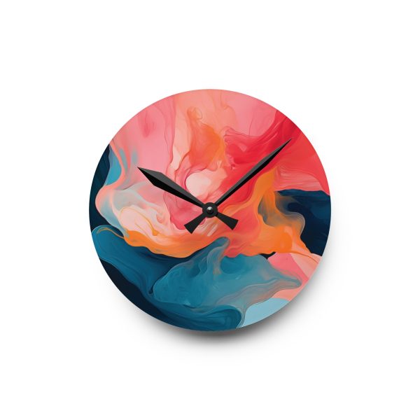 Aqueous Expression in Navy and Peachy Pastels 03 - Acrylic Wall Clock - Image 7