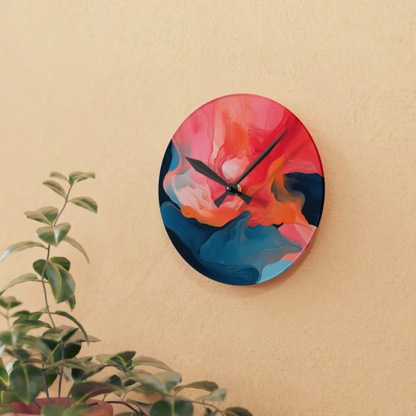 Aqueous Expression in Navy and Peachy Pastels 03 - Acrylic Wall Clock - Image 9