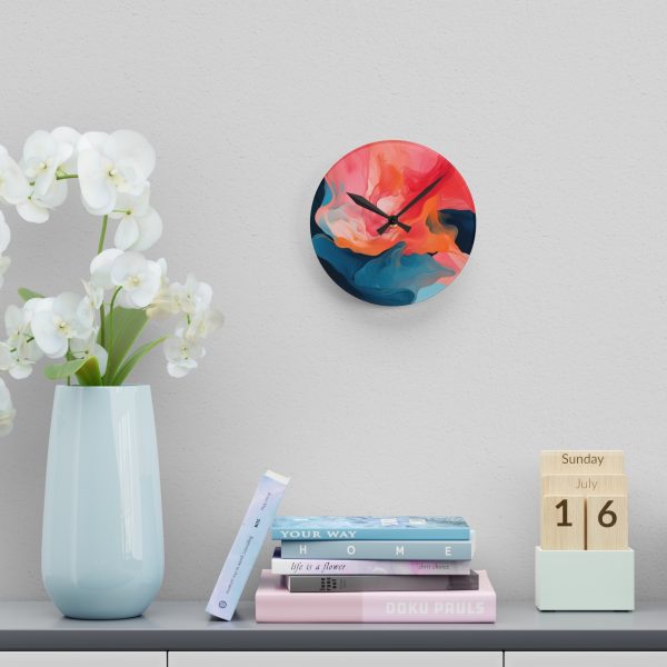 Aqueous Expression in Navy and Peachy Pastels 03 - Acrylic Wall Clock - Image 12