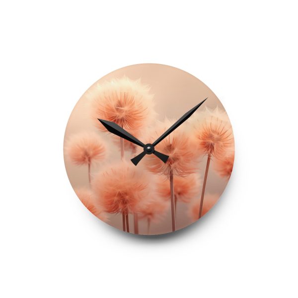 Misty Peach Dandelions - Acrylic Wall Clock - Image 7