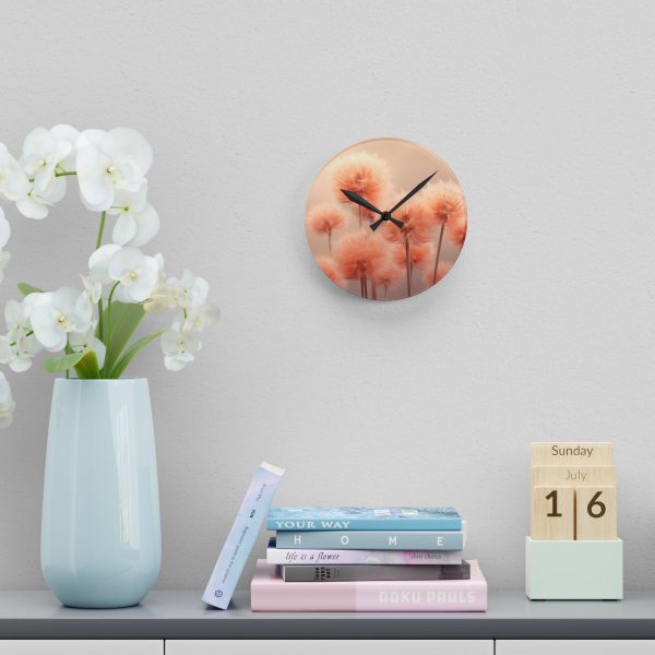 Misty Peach Dandelions - Acrylic Wall Clock - Image 12