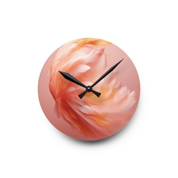 Lovely Fuzzy Feathers in Peach 02 - Acrylic Wall Clock - Image 7