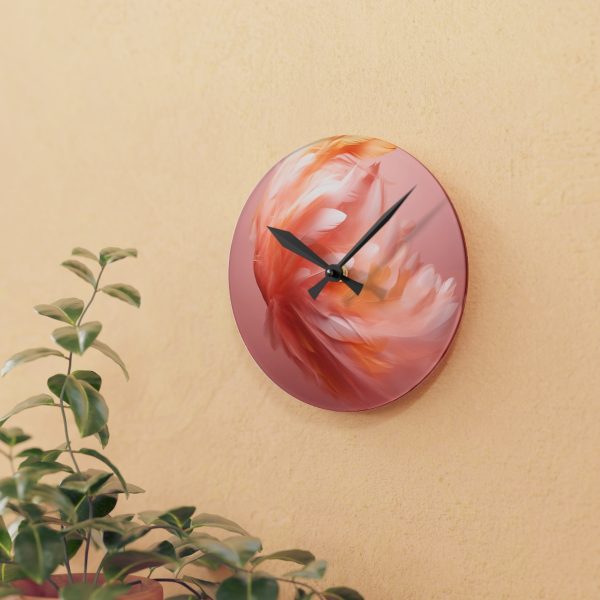 Lovely Fuzzy Feathers in Peach 02 - Acrylic Wall Clock - Image 9