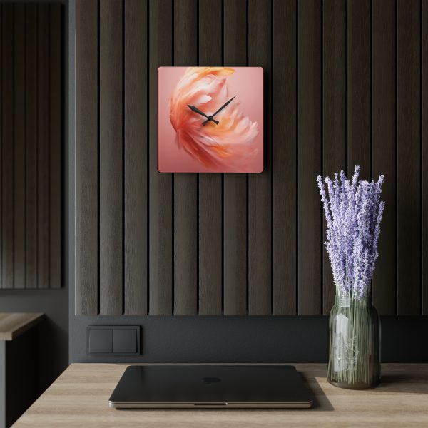 Lovely Fuzzy Feathers in Peach 02 - Acrylic Wall Clock - Image 5