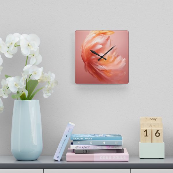 Lovely Fuzzy Feathers in Peach 02 - Acrylic Wall Clock - Image 6