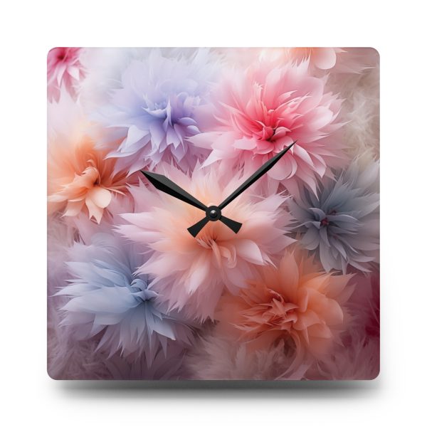 Pastel Palette Fantasy Feather Puffs - Acrylic Wall Clock