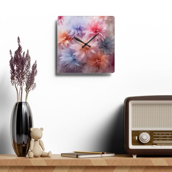 Pastel Palette Fantasy Feather Puffs - Acrylic Wall Clock - Image 4