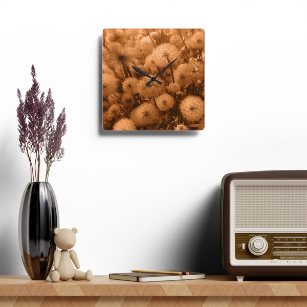 Dandelion Dream in Sunkissed Peach - Acrylic Wall Clock - Image 4