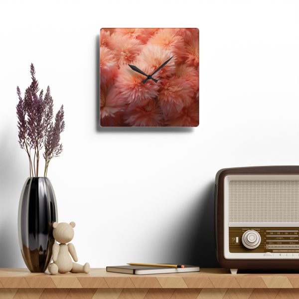 Lovely Fuzzy Buds in Peach 02 - Acrylic Wall Clock - Image 4