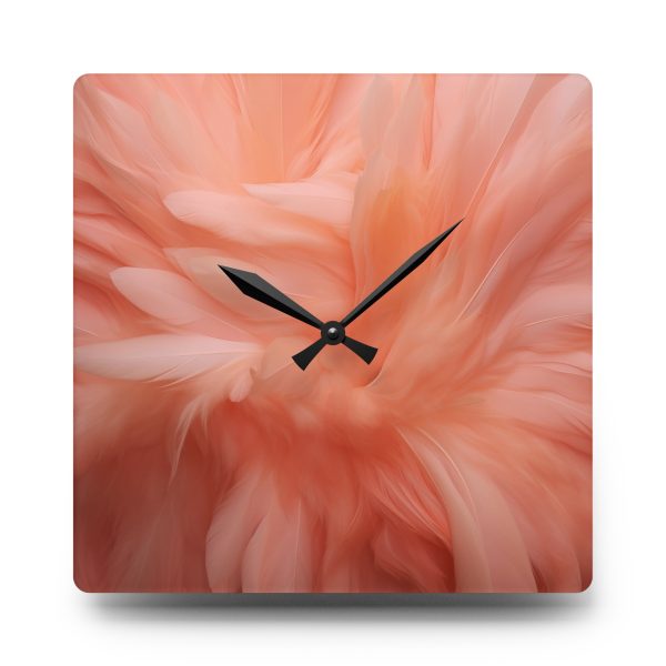 Lovely Fuzzy Feathers in Peach 01 - Acrylic Wall Clock