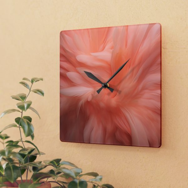 Lovely Fuzzy Feathers in Peach 01 - Acrylic Wall Clock - Image 3