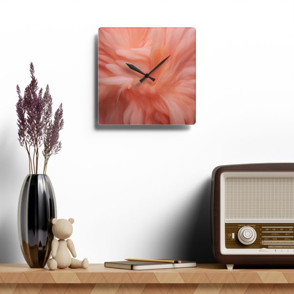 Lovely Fuzzy Feathers in Peach 01 - Acrylic Wall Clock - Image 4