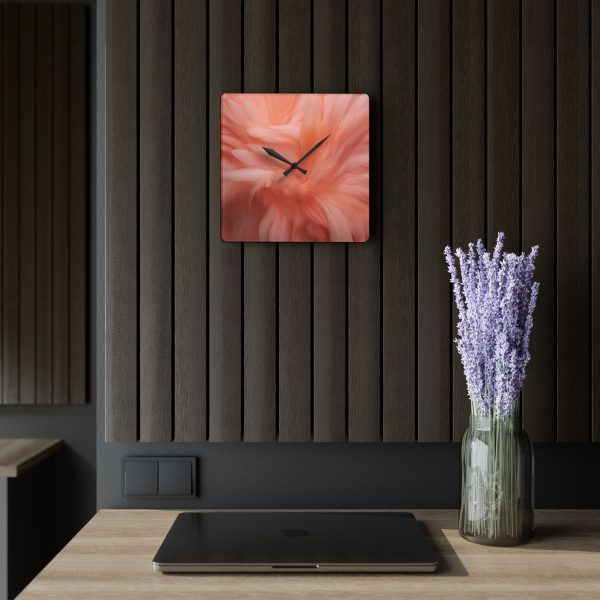 Lovely Fuzzy Feathers in Peach 01 - Acrylic Wall Clock - Image 5