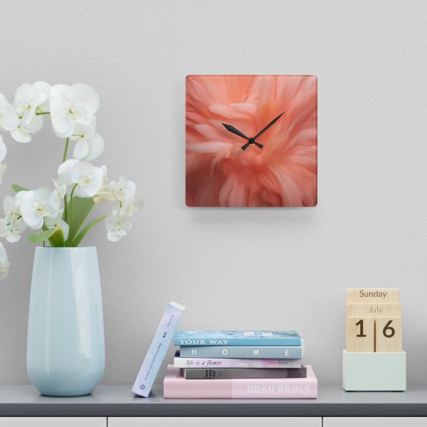 Lovely Fuzzy Feathers in Peach 01 - Acrylic Wall Clock - Image 6