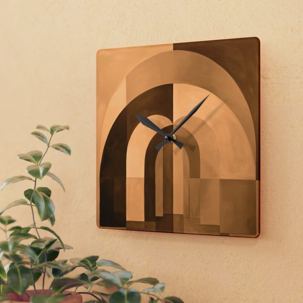 Soft Geometric Archways in Honey Yellow Tone - Acrylic Wall Clock - Image 3