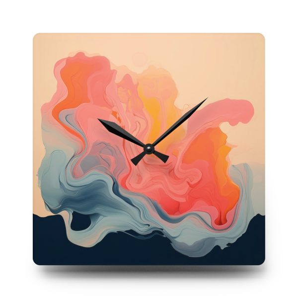 Aqueous Expression in Navy and Peachy Pastels 01 - Acrylic Wall Clock