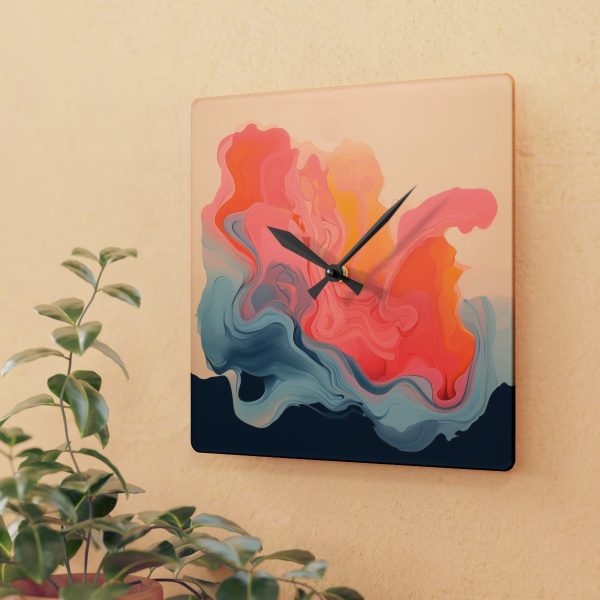 Aqueous Expression in Navy and Peachy Pastels 01 - Acrylic Wall Clock - Image 3