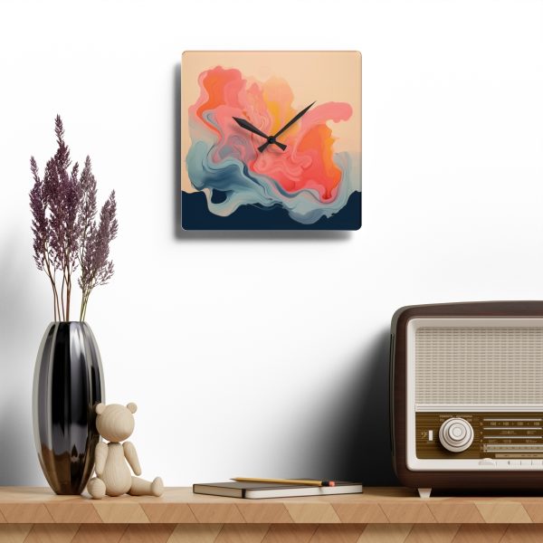 Aqueous Expression in Navy and Peachy Pastels 01 - Acrylic Wall Clock - Image 4