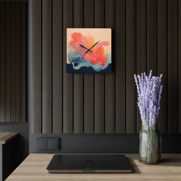 Aqueous Expression in Navy and Peachy Pastels 01 - Acrylic Wall Clock - Image 5