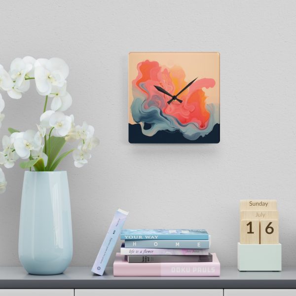 Aqueous Expression in Navy and Peachy Pastels 01 - Acrylic Wall Clock - Image 6