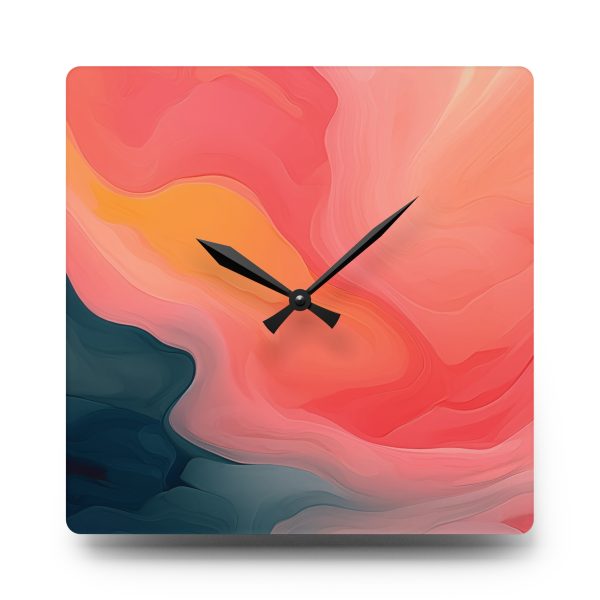 Aqueous Expression in Navy and Peachy Pastels 02 - Acrylic Wall Clock