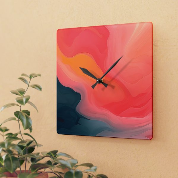 Aqueous Expression in Navy and Peachy Pastels 02 - Acrylic Wall Clock - Image 3