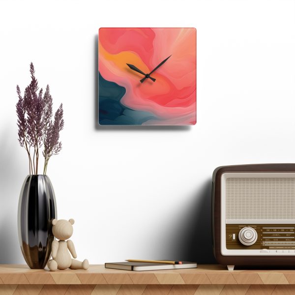 Aqueous Expression in Navy and Peachy Pastels 02 - Acrylic Wall Clock - Image 4