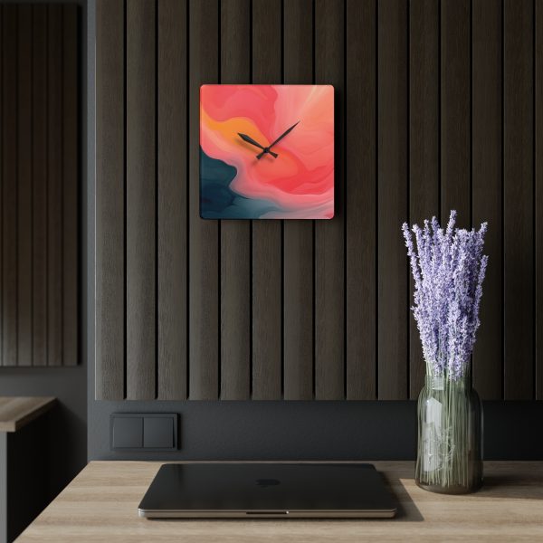 Aqueous Expression in Navy and Peachy Pastels 02 - Acrylic Wall Clock - Image 5