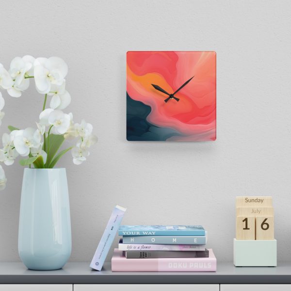 Aqueous Expression in Navy and Peachy Pastels 02 - Acrylic Wall Clock - Image 6