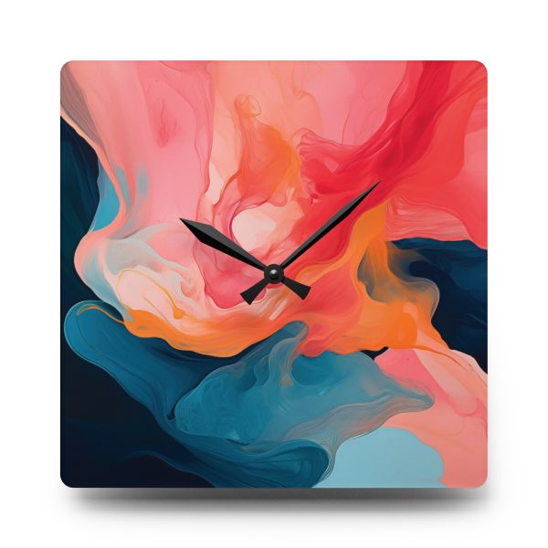 Aqueous Expression in Navy and Peachy Pastels 03 - Acrylic Wall Clock