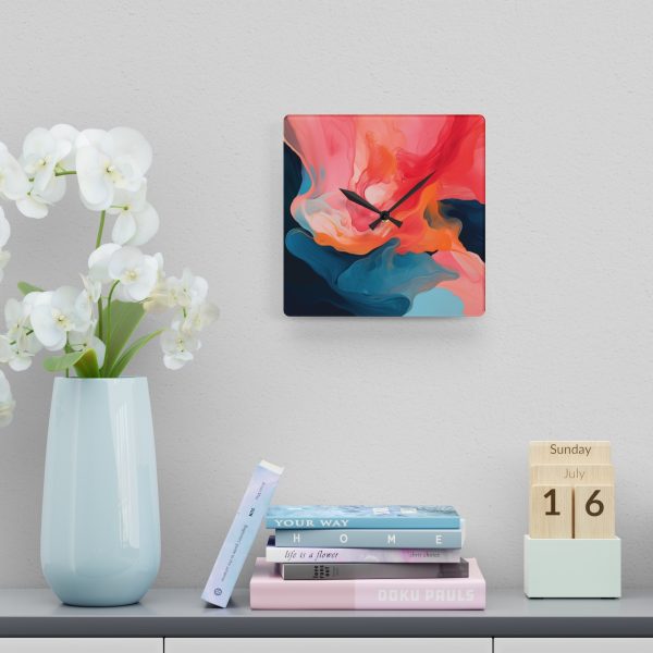 Aqueous Expression in Navy and Peachy Pastels 03 - Acrylic Wall Clock - Image 6