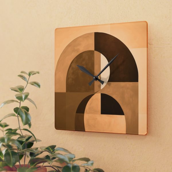 Soft Geometric Windows in Honey Yellow Tone - Acrylic Wall Clock - Image 3