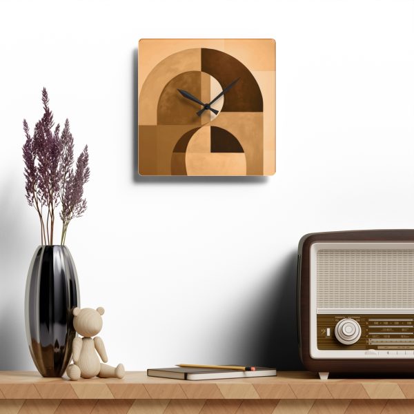 Soft Geometric Windows in Honey Yellow Tone - Acrylic Wall Clock - Image 4