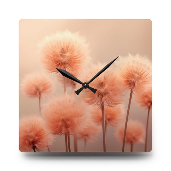 Misty Peach Dandelions - Acrylic Wall Clock