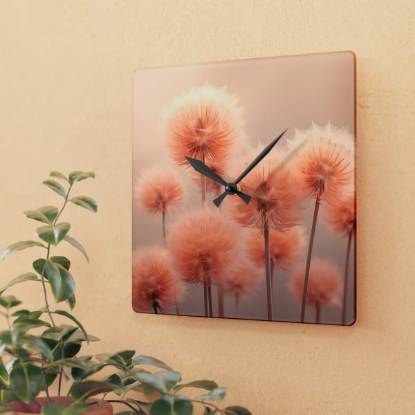 Misty Peach Dandelions - Acrylic Wall Clock - Image 3