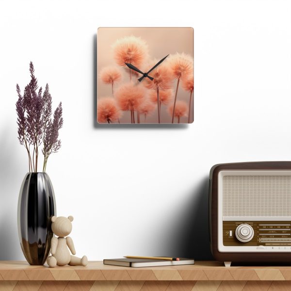 Misty Peach Dandelions - Acrylic Wall Clock - Image 4